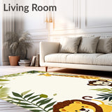 Dreamy Safari Beige Area Featuring Sweet Jungle Creatures(Green)