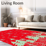 Festive Pine Grove Illustration with Dotted Starbursts(Red)