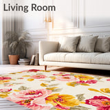 Beige Spring Bloom Entryway Area Vibrant Flower Design(Ivory)