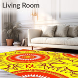 Sunburst Medallion Interlocking Motif with Artistic Floral Detailing(Yellow)