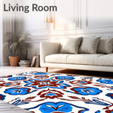 Boho Floral Medallion Featuring Ornate Interlocking Petal Motifs (Blue)