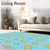 Elegant Interlocking Marble Motifs Highlighted By Gleaming Gold Highlights(Blue)