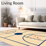Basketball Court Light Wood Floor Red And Blue Lines(Beige)