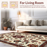 Ultra Soft Area Rug, Non Slip, Stain Resistant, Washable Area Rugs for Living Room, Bedroom, Traditional Floral Motif(Beige)