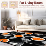 Ultra Soft Area Rug, Non Slip, Stain Resistant, Washable Area Rugs for Living Room, Bedroom, Vinyl Record Semi Circle(Black)