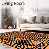 Interlocking Checkerboard Maze with Abstract Border Motifs(Orange)