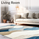 Geometric Flow Abstract with Gray Light Blue Waves and Cream Highlights(Beige)