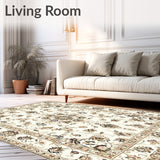 Elegant Area with Vintage Floral Motifs in Warm Beige and Taupe(Beige)