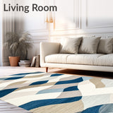 Contemporary Area Blue & Beige Blend Geometric Waves(Beige)