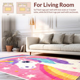 Ultra Soft Area Rug, Non Slip, Stain Resistant, Washable Area Rugs for Living Room, Bedroom, Fluffy Unicorn Shag(Red)