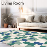 Contemporary Checkered Featuring Overlapping Blue Green and Beige Blocks(Beige)