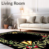 Festive Bells Motif with Holly Sprigs and Glitter Accents Design(Black)