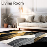 Farmhouse Rustic Rug with Black and Gold Elements(Gold)