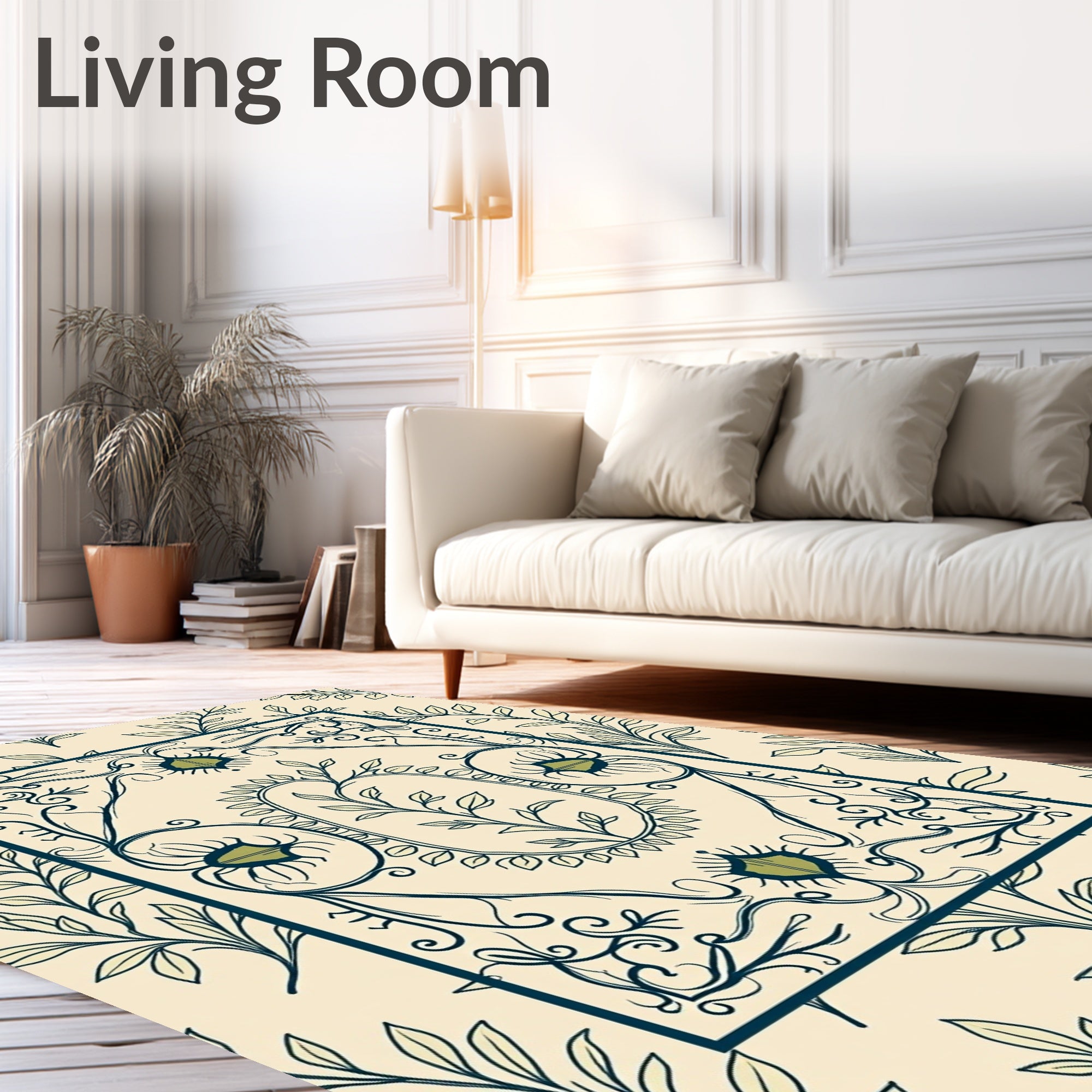 Botanical Motif with Leafy Vines and Whimsical Swirls (Beige) - ODIKA