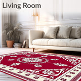 Elegant Bordered Medallion Tapestry Framed Classic Design(Red)