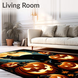 Gothic Halloween Carpet Black Cat & Pumpkin Design(Black)