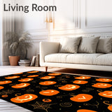 Spooky Pumpkin Patch Halloween Area Rug with Gothic Black and Orange Motifs(Orange)