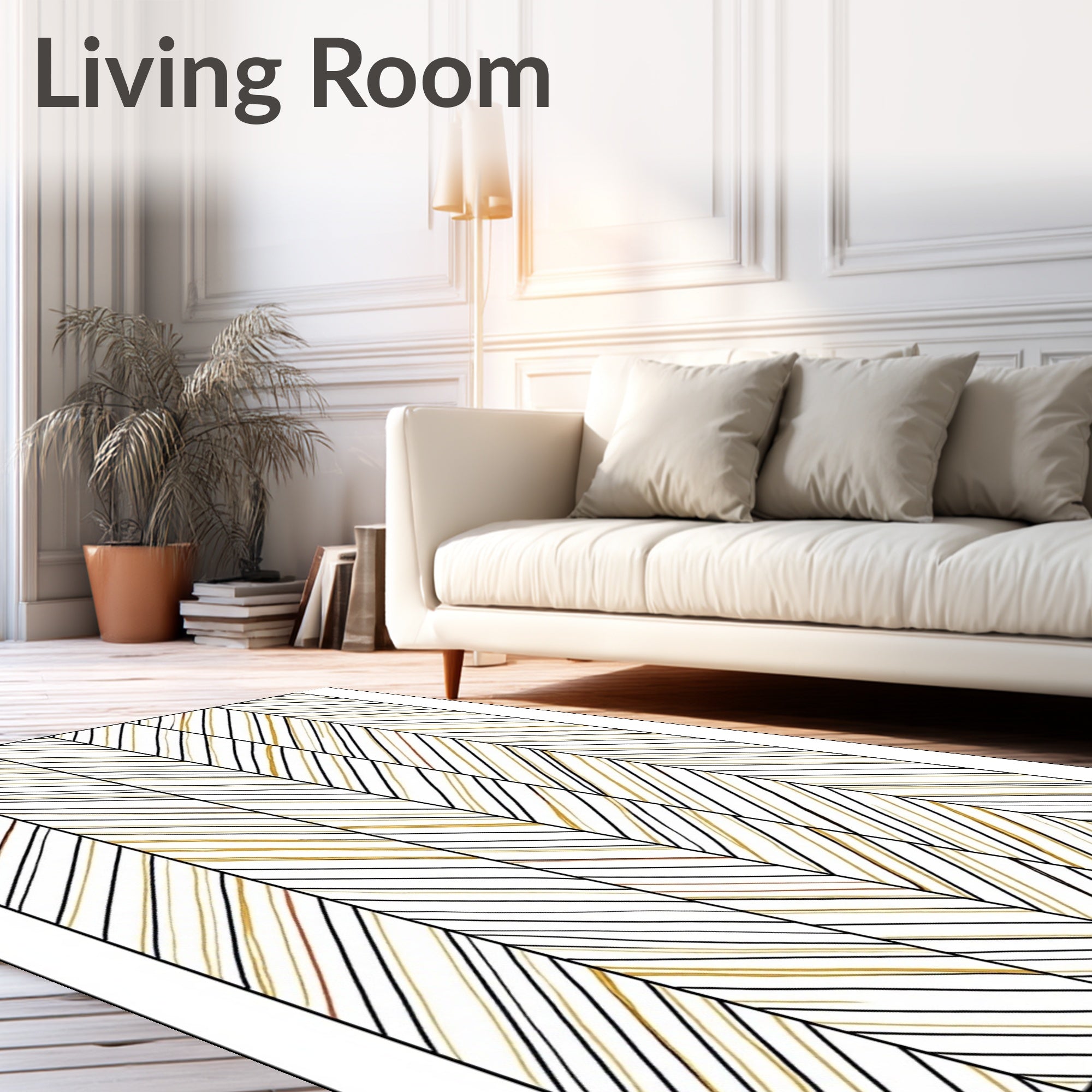 Modern Chevron Stream with Minimalist Motifs (White) - ODIKA