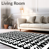 Classic Entryway Rug with Black and White Houndstooth Inspired Pattern(Black)