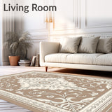 Damask Scrollwork Flourish Elegant Transitional Floor Covering(Brown)