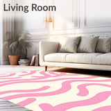 Ivory Wavy Ribbon Design Elegant Floor Covering with Fluid Motifs (Pink)