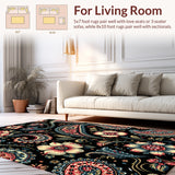 Ultra Soft Area Rug, Non Slip, Stain Resistant, Washable Area Rugs for Living Room, Bedroom, Paisley Floral Print(Black)