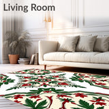 Holly Berry Damask with Ornamental Seasonal Flourishes(White)