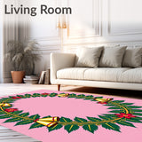 Holiday Laurel Wreath with Jingle Bells and Snowflake Filigree(Pink)