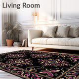 Gothic Skull Garden Featuring Moth and Baroque Floral Scrolls (Black)