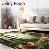 Nature s Pathway with Rustic Trees Forest Animals and Autumn Leaves(Brown)