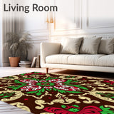 Festive Evergreen Foliage Medallion Scrollwork Patterned Holiday(Brown)