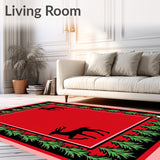 Reindeer Floor with Pine Tree Forest Scene(Red)