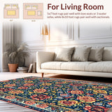 Ultra Soft Area Rug, Non Slip, Stain Resistant, Washable Area Rugs for Living Room, Bedroom, Paisley Floral Printed(Blue)