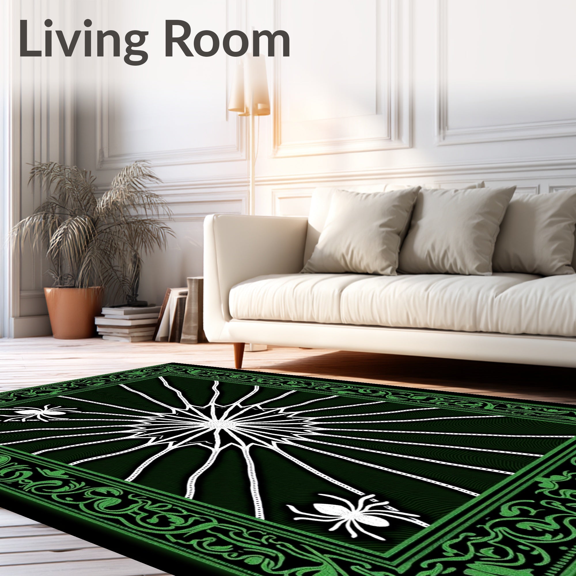 Intricate Web Gothic Doormat with Ornate Spider Motifs(Green) - ODIKA