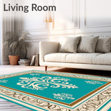 Damask Flourish with Elegant Perimeter Accents (Beige)