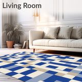 Contemporary Blue Beige Area Modern Geometric Design(Blue)
