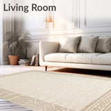 Artful Curved Area Beige Linen with Decorative Woven Band Design(Beige)