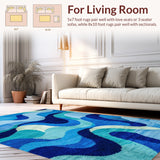 Ultra Soft Area Rug, Non Slip, Stain Resistant, Washable Area Rugs for Living Room, Bedroom, Abstract Wave Design(Blue)