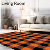 Boho Plaid Area Rug Modern Farmhouse Style Rug with Orange & Black Pattern(Orange)