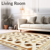Earth Tone Rug with Elegant Geometric Patterns and Boho Chic Style(Beige)