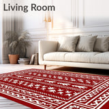 Vintage Nordic Inspired Design with Repeating Stylized Pine(Red)