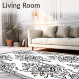 Elegant Floral Damask Symmetrical Traditional Timeless Decorative (Black)