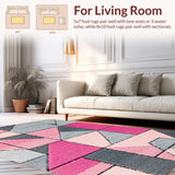 Ultra Soft Area Rug, Non Slip, Stain Resistant, Washable Area Rugs for Living Room, Bedroom, Shaggy Geometric Plush(Pink)
