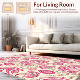 Ultra Soft Area Rug, Non Slip, Stain Resistant, Washable Area Rugs for Living Room, Bedroom, Modern Paisley Soft Living Room Rug(Beige)