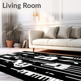 Acoustic Guitar and Piano Keys Area Rug for Music Lovers(Black)
