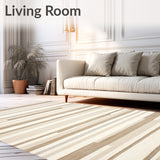 Artisan Striped Area Featuring Linear Bands and Subtle Chevron Motifs(Beige)