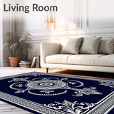 Elegant Medallion Entryway Absorbent Doormat With Ornate Floral Motifs(Blue)