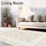 Classic Ornamental in Smoke and Beige with Detailed Lace Like Damask Motif(Beige)