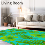 Monstera Leaf Mosaic with Interlocking Tropical Foliage Motifs (Blue) - ODIKA