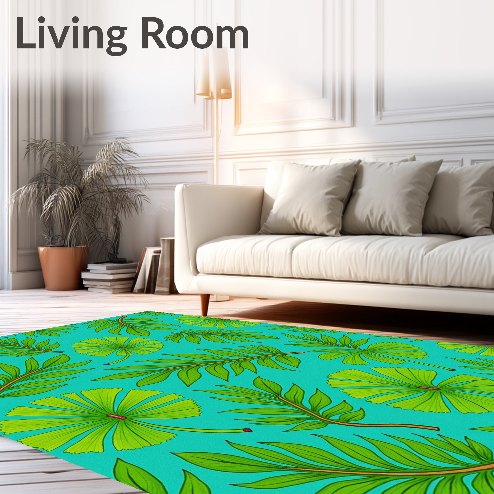 Monstera Leaf Mosaic with Interlocking Tropical Foliage Motifs (Blue) - ODIKA